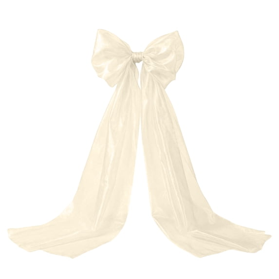 Large Tulle Bow Decor, 19 x 78 Inch Giant Beige Tulle Bow with Tie and Long Ribbon Tails for Spring Wedding Backdrop Coquette Room Wall Decoration