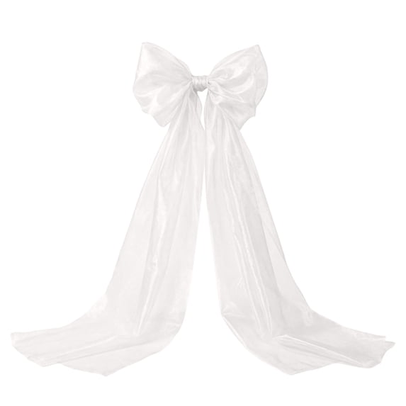 Large Tulle Bow Decor, 19 x 78 Inch Giant White Tulle Bow with Tie and Long Ribbon Tails for Spring Wedding Backdrop Coquette Room Wall Decoration