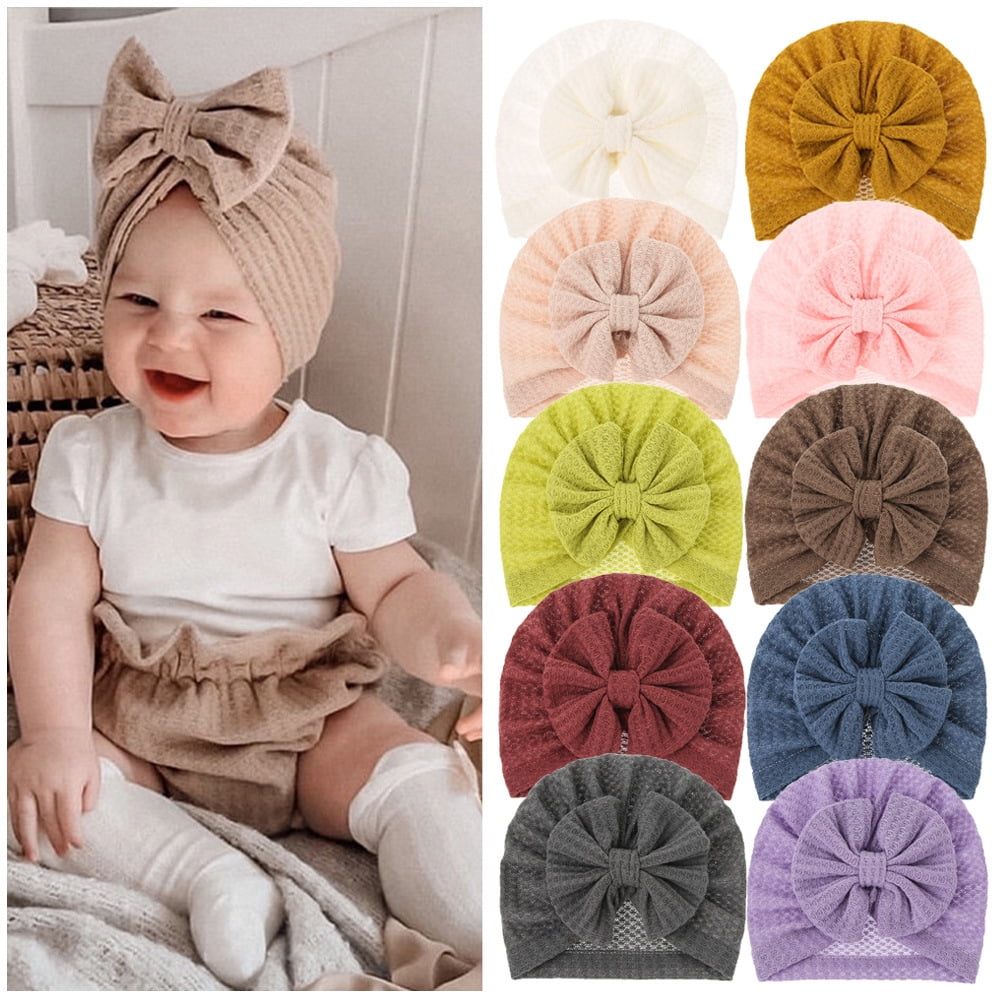 Large Turban Hat Cap Beanie Bonnet with Big Hair Bow Hospital Baby Hats ...