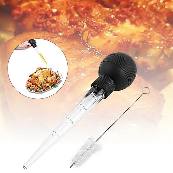 Large Turkey Baster with Cleaning Brush - Premium Baster Tool for Cooking - Easy to Use and Clean - Powerful Bulb Baster Syringe Flavor Meat Poultry, Beef, Chicken