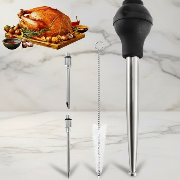 Large Turkey Baster, Stainless Steel Baster Tool for Cooking with Cleaning Brush and Marinade Tools, Professional Turkey Baster Syringe for Oiling and Marinating Turkey, Beef, Pork, Fish