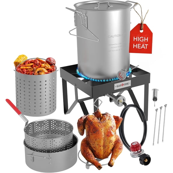 Large Turkey Fryer Set with Propane Burner  30QT & 10QT Pots, Complete Set Outdoor Cooker for Turkey, Chicken, Crawfish, Crab, Shrimp