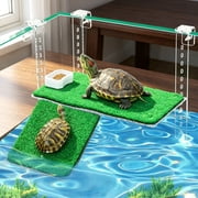 Large Turtle Basking Platform with Synthetic Grass & Customizable Ramp – Stable Turtle Dock for Aquatic Turtles, Fits Tanks 0.31" to 2.11" Thick – Robust Turtle Tank Accessories 11x6 Inch