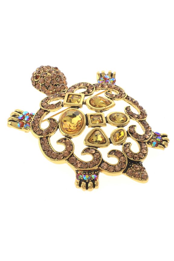 Large Turtle Rhinestone Brooch