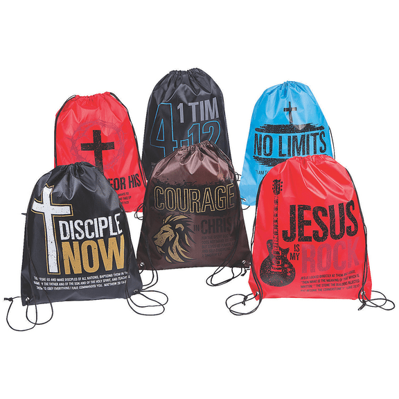 Large Tween Religious Drawstring Bags - Favor Bagss - 12 Pieces