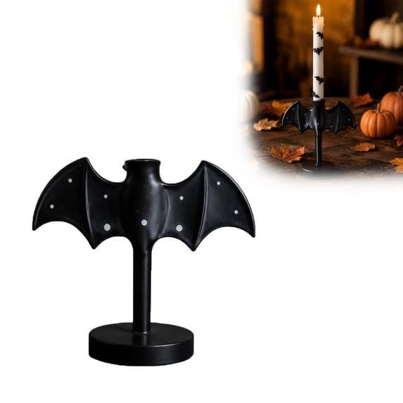 Large Twinkle Bat Candlestick, Halloween Candelabra, Gothic Bat Candle Holder Halloween Mantel Decor for Home Ghost Spooky Party Dinner Table Birthday