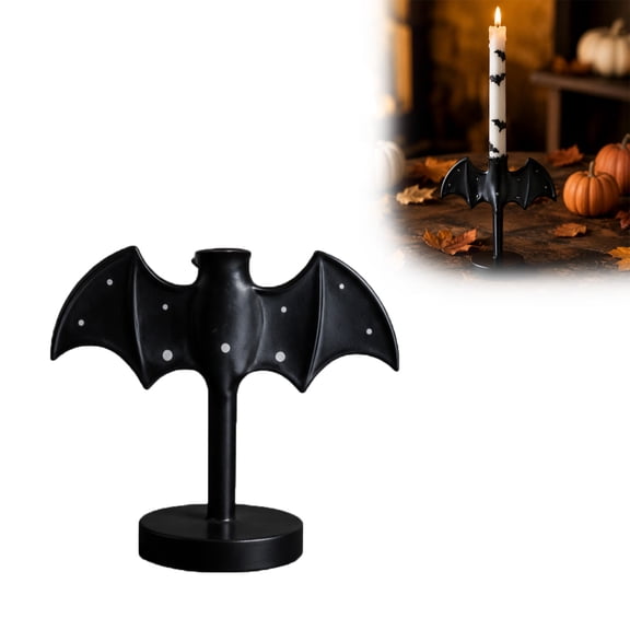 Large Twinkle Bat Candlestick, Halloween Candelabra, Gothic Bat Candle Holder Halloween Mantel Decor for Home Ghost Spooky Party Dinner Table Birthday