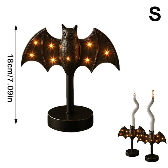 Large Twinkle Bat Candlestick Mystery Gothic Candle Holder LED Twinkle Light Candelabra For Mantel Halloween Decor Party Home