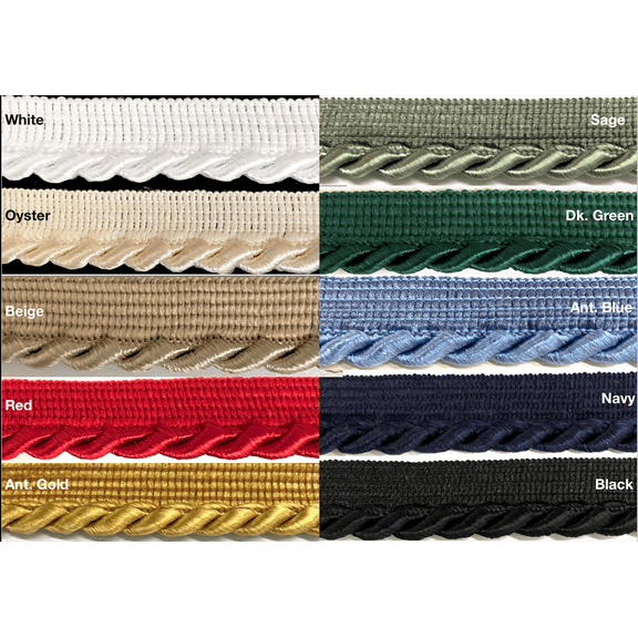 Large Twist Cord with Lip Piping Trimming - 6 Yards - Many Colors Available!