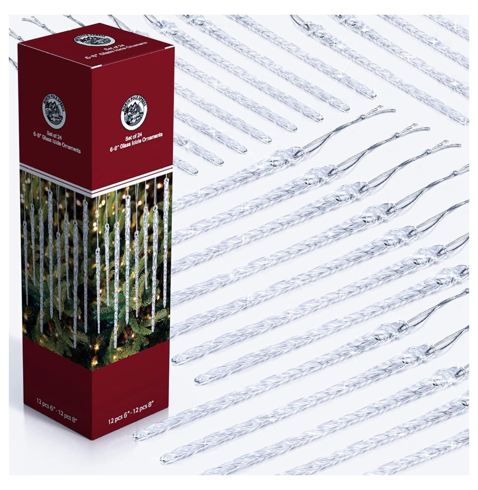 Large Twisted Clear Glass Icicle Christmas Ornaments for Christmas