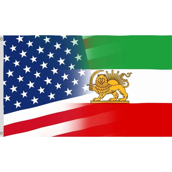 Large US Iran Friendship Flag 3x5ft, ZzCityTK Premium Polyester Fade-Resistant Outdoor Banner, Heavy Duty Double-Stitched Edges Brass Grommets for Garden Patio Display