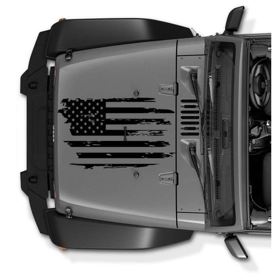 Large USA American Flag Hood VINYL decal for Jeep, Truck and others. (BLACK MATTE)