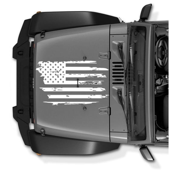 Large USA American Flag Hood VINYL decal for Jeep, Truck and others. (WHITE)