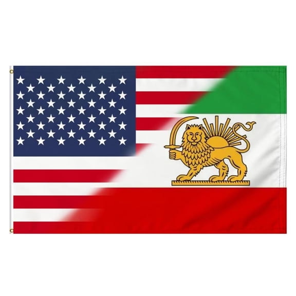 Large USA and Historic Iran Friendship Flag, Featuring Sun and Lion Emblem UV-Resistant, Persia, Imperial Double-Stit