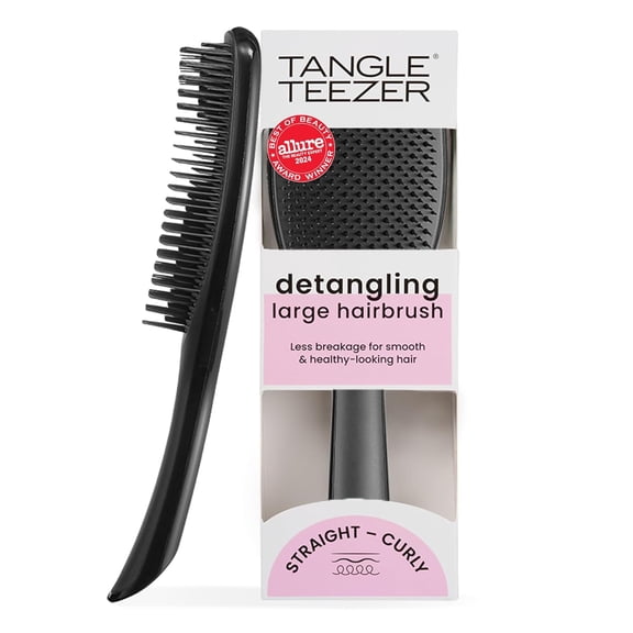 Large Ultimate Detangler Hairbrush for Wet & Dry Hair, Eliminates Knots & Reduces Breakage for Long, Thick, & Curly Hair Types, Black Gloss