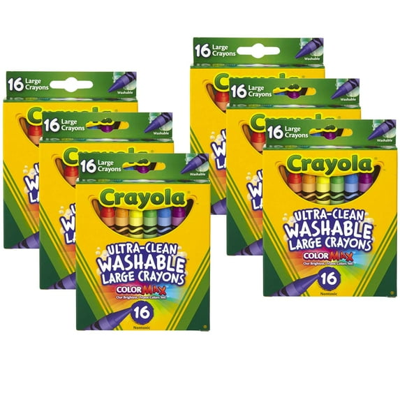 Crayola Large Ultra-Clean Washable Crayons, 16 Per Box, 6 Boxes