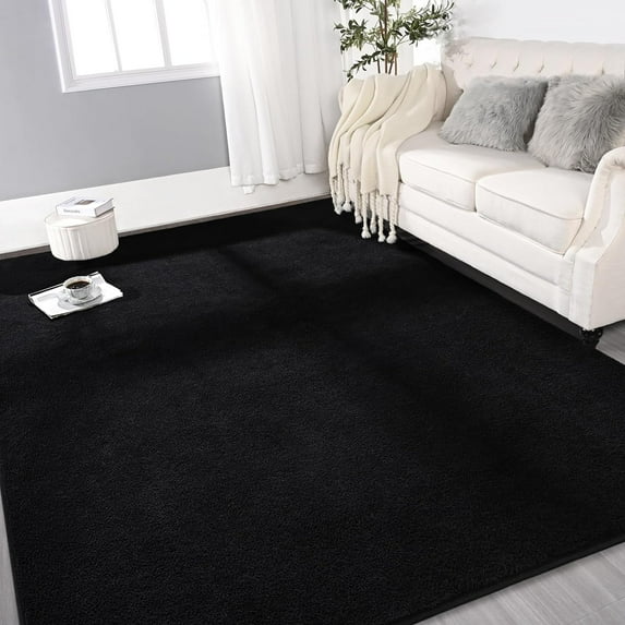 Large Ultra Soft Modern Area Rugs for Living Room Bedroom, 5x8 Feet Black Thickened Memory Foam Indoor Solid Minimalist Carpets, Non-Slip Comfy Rug for Boys Girls Nursery Room Home Decor