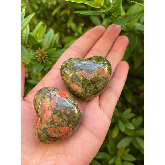 Large Unakite Heart, 1.75" Polished Unakite Puffy Heart