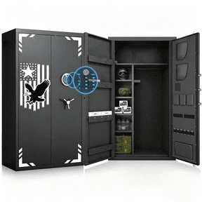Large Unassembled Biometric Gun Safe with Blackit Keypad & Dual Alarm System, 30-40 Gun Cabinet with Adjustable Removable Shelves for Shotgun Storage