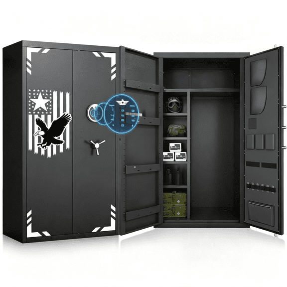 Large Unassembled Digital Gun Safe with Adjustable Shelves & Dual System Alarm, 30-40 Gun Cabinet with LCD Keypad & Graphic for Home Office