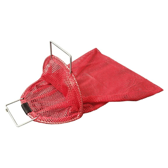 Large Uncoated Galvanized Wire Handle Mesh Catch Bag with D-Ring, Approx. 24x28, Red