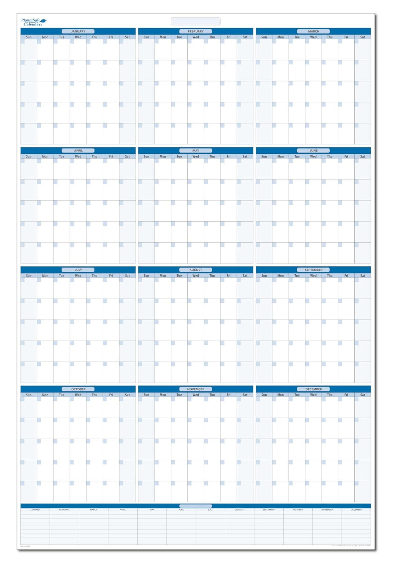 Large Undated Reusable Dryerasesable Wall Calendar with January