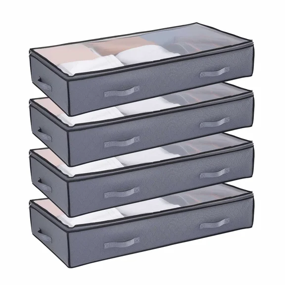 Large Under Bed Storage Containers with Clear Lids,90L Capacity,39.2x19.7x7.1 Inch,Low Profile Organizer Bins for Clothes,Shoes,Blankets-Set of 4