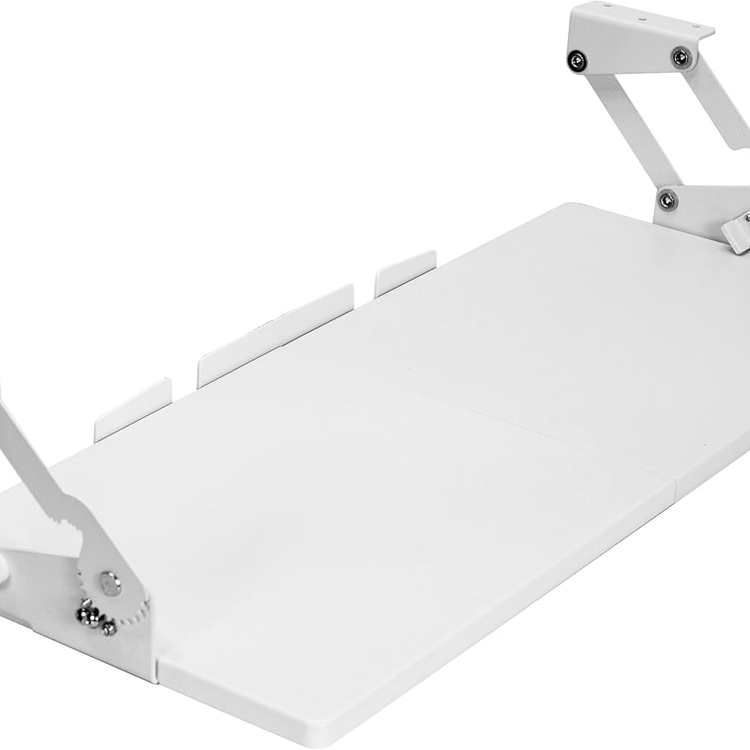 Large Under Desk 27 x 11 inch Computer Keyboard and Mouse Tray with Swinging Height Adjustment, 12 Settings, Platform Drawer for Typing, White