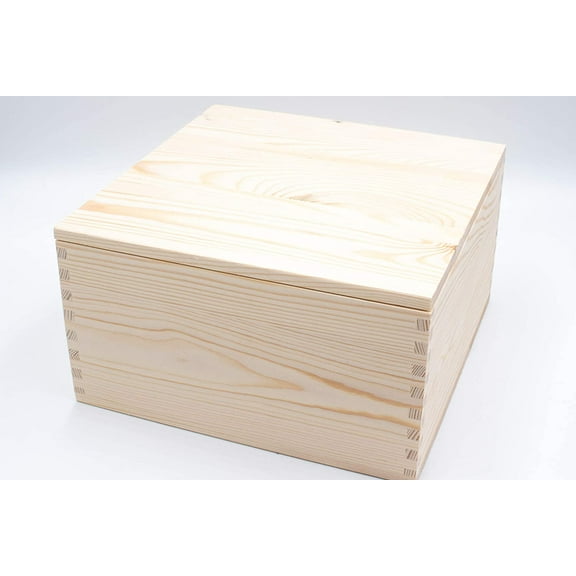 Large Unfinished Quality Wooden Pine Boxes with Lids – Keepsake Pine Boxes for Home Décor, Storage, Gifts, Hobbies or Arts & Crafts - Medium (13” x 8” x 5.75”)