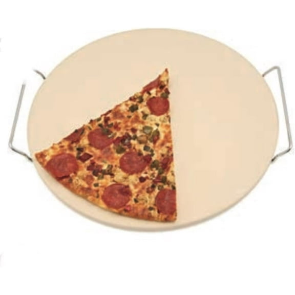 Large Unglazed Ceramic Pizza Stone | Includes Metal Oven to Table Rack, Large 15 Inch Round Baking Stone, For Crispy Crust Pizza, Artisan Breads, Cookies and More