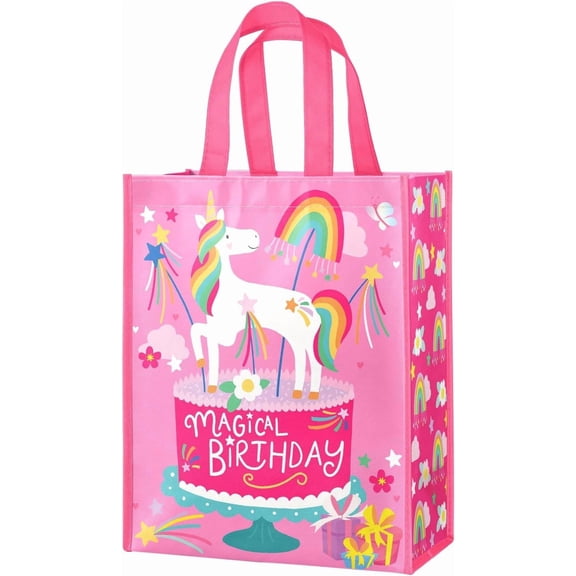 Large Unicorn Birthday Bag with Handles - 10 x 5 x 13 inch - Unicorn Design Bags for Girls , Birthday Party, Shower