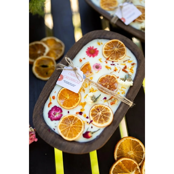 Large & Unique Flower Scented Soy Wax Candle /Dough Bowl | Farmhouse Home Decor| Housewarming Gift 3 Wood Wick Candle Fall Gift