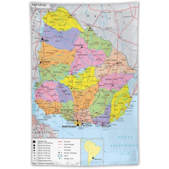 Large Uruguay Map Wall Tapestry Poster, Modern Room Aesthetic World Map Wall Art Decor, 40" x 60"