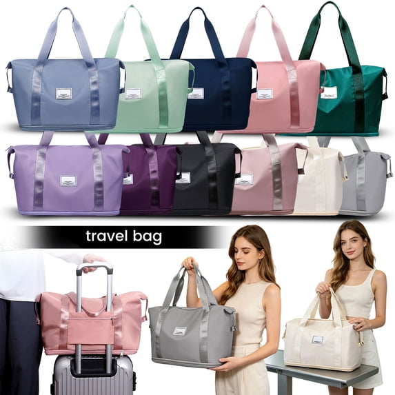 Large Utility Tote Bag Grey Travel Bag Waterproof Carry on Bag Weekender Bag Overnight Bag Gym Bag for Weekend Getaway Vacation Sports Use 1 Pack