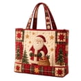 thumbnail image 1 of Large Utility Tote Bag with Quilted Santa Claus Pattern and Zipper Closure, 15.7 X 13.4 X 3.9 Inches, Red and Beige Plaid for Holiday Shopping, 1 of 5