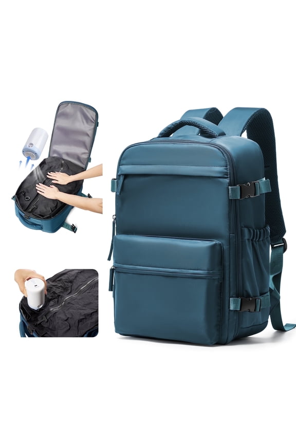 Large Vacuum Travel Backpack with Pump for Women,Airback Personal Item Carry on Backpacks Flight Approved 18x14x8 inches for Men,Laptop Waterproof Work Compression bags Casual Daypack,Peacock Blue