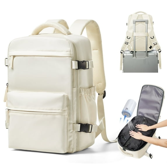 Large Vacuum Travel Backpack with Pump for Women,Airback Personal Item Carry on Backpacks Flight Approved 18x14x8 inches for Men,Laptop Waterproof Work Compression bags Casual Daypack,Beige