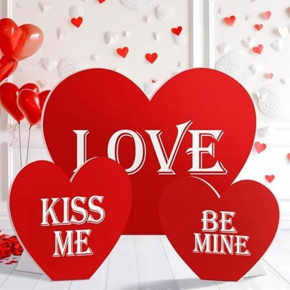 Large Valentine's Day Heart Cardboard Stand Ups Set of 3 Sizes Photo Decoration 24in 36in 46in with Foothold Valentine's Day Photo Booth Props Valentines Photography Props Photo Props