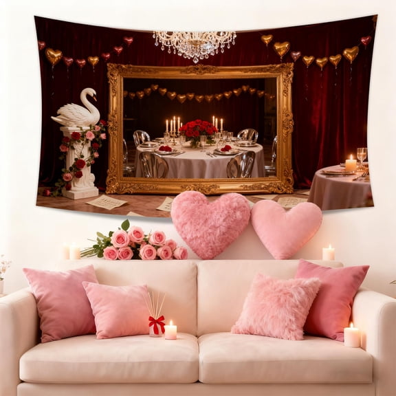 Large Valentine's Day Wall Tapestry 71x45 Inches, Festive Room Decor for Bedroom Living Room, Soft Washable Polyester Fabric, Holiday Gift & Home Decoration,C