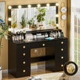 thumbnail image 1 of Large Vanity Desk with Mirror and Lights,43.3" Large Makeup Vanity with 9 Drawers,Power Outlet,Makeup Dressing Table with Crystal Handles,Christmas Vanity Table for Women Girls, 1 of 9