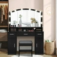 Large Vanity Desk with Mirror & Lights, Grey Makeup Vanity Table