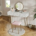 thumbnail image 1 of Large Vanity Desk with Mirror, 47.24" White and Gold Makeup Vanity Table with 3 Drawers and Pink Stool, Modern Dressing Table for Women, Bedroom, 1 of 15