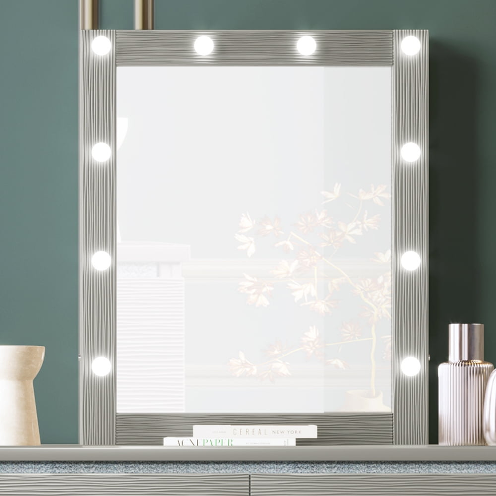 Large Vanity Mirror with LED Lights,Champagne Silver Mirror with LED