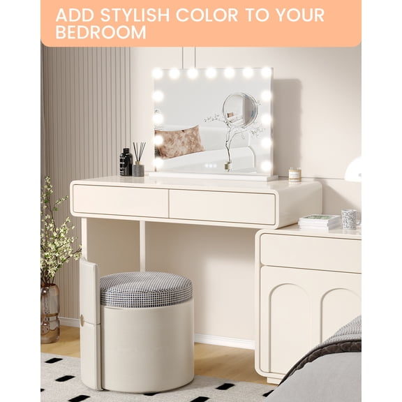 Large Vanity Mirror with Lights 23x18”, 15 Dimmable LED Bulbs, 3-Color Modes, Touch Control, USB Charging, Detachable 3X Magnification, Tabletop/Wall, White, Square 23*18