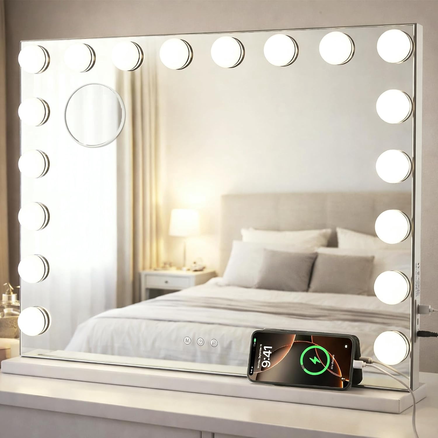 Large Vanity Mirror with Lights, 26"x20.9" Hollywood Mirror with 10X