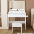 thumbnail image 1 of UHOMEPRO Vanity Set with Mirror, Lighted Makeup Vanity Desk with 5 Drawers, Storage Shelves, Hair Dryer Rack, and Cushioned Stool, Modern Makeup Desk Dressing Table for Girls Bedroom, White, 1 of 8