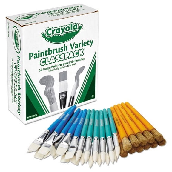 Large Variety Paint Brush Classpack, Natural; Nylon Bristles, Flat; Round Profiles, 36/set | Bundle of 2 Sets