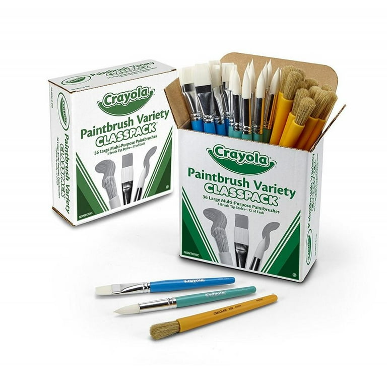 Large Variety Paint Brush Classpack, Natural; Nylon Bristles, Flat; Round Profiles, 36/Set Large Variety Paint Brush Classpack, Natural; Nylon Bristles, Flat; Round Profiles, 36/Set