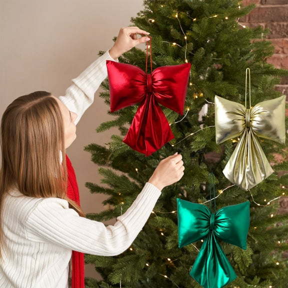 Large Velvet Bow, Classic Holiday Decoration, Polyester Hanging Bow, Memory Pleat Design, for Home Christmas Tree,Vsgery