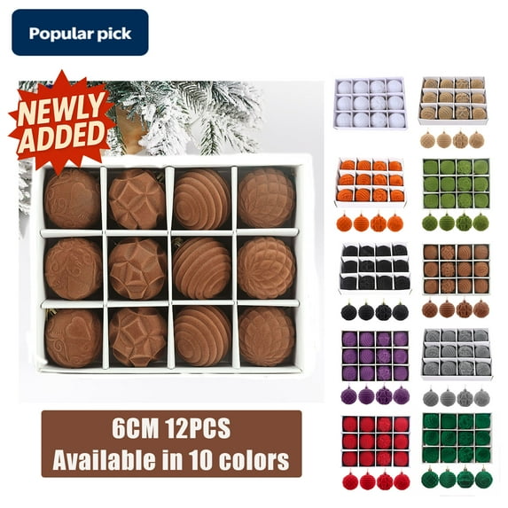 Large Velvet Christmas Balls,12pcs Christmas Ornament Set,Premium Velvet Christmas Tree Ornaments for Home,Party,Holiday Decor|YISHFHP(6cm 12PCS)